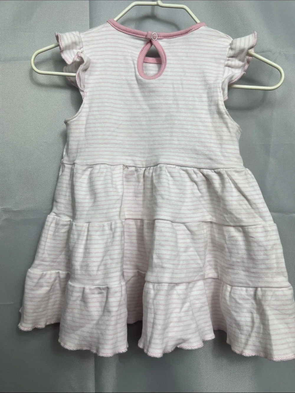 Magnolia Baby pink & white stripe  tiered dress with alligator appliqué 12 Mon